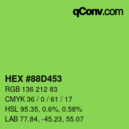 カラーコード: HEX #88D453 | qconv.com