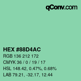 カラーコード: HEX #88D4AC | qconv.com