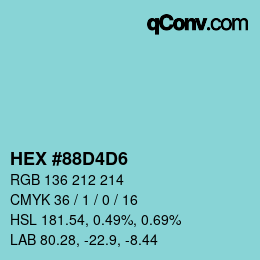 カラーコード: HEX #88D4D6 | qconv.com