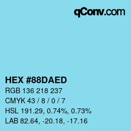 颜色代码: HEX #88DAED | qconv.com