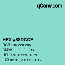 カラーコード: HEX #88DCCE | qconv.com