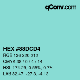 カラーコード: HEX #88DCD4 | qconv.com