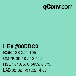 カラーコード: HEX #88DDC3 | qconv.com