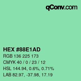 Color code: HEX #88E1AD | qconv.com