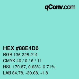 カラーコード: HEX #88E4D6 | qconv.com