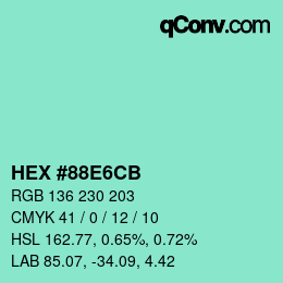 カラーコード: HEX #88E6CB | qconv.com
