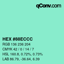 カラーコード: HEX #88ECCC | qconv.com