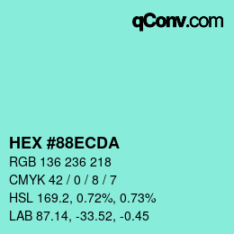 カラーコード: HEX #88ECDA | qconv.com