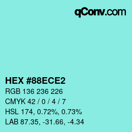 Color code: HEX #88ECE2 | qconv.com