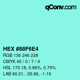 Color code: HEX #88F6E4 | qconv.com
