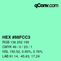 Color code: HEX #88FCC3 | qconv.com