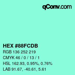 颜色代码: HEX #88FCDB | qconv.com