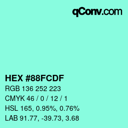 Color code: HEX #88FCDF | qconv.com