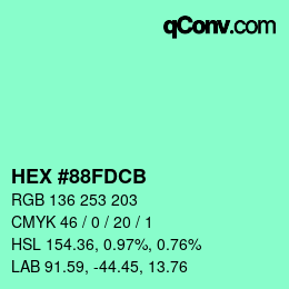 カラーコード: HEX #88FDCB | qconv.com