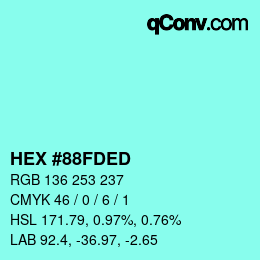 颜色代码: HEX #88FDED | qconv.com