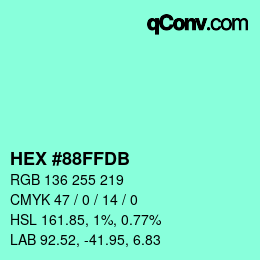 カラーコード: HEX #88FFDB | qconv.com