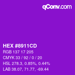 Code couleur: HEX #8911CD | qconv.com