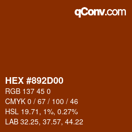 カラーコード: HEX #892D00 | qconv.com