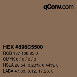 Color code: HEX #896C5500 | qconv.com