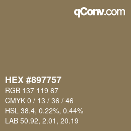 Código de color: HEX #897757 | qconv.com
