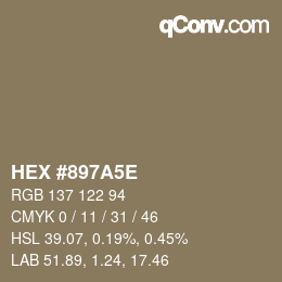 Color code: HEX #897A5E | qconv.com
