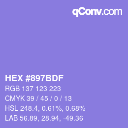 カラーコード: HEX #897BDF | qconv.com