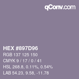 颜色代码: HEX #897D96 | qconv.com