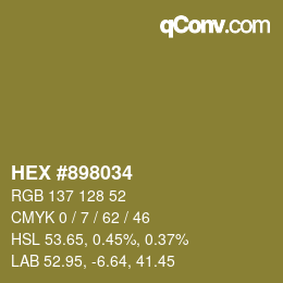 颜色代码: HEX #898034 | qconv.com