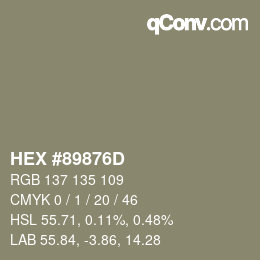 カラーコード: HEX #89876D | qconv.com