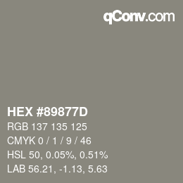 カラーコード: HEX #89877D | qconv.com