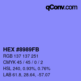 Farbcode: HEX #8989FB | qconv.com