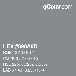 Color code: HEX #898A8D | qconv.com