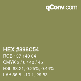 Farbcode: HEX #898C54 | qconv.com