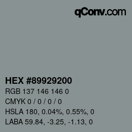 颜色代码: HEX #89929200 | qconv.com
