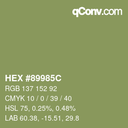 Color code: HEX #89985C | qconv.com