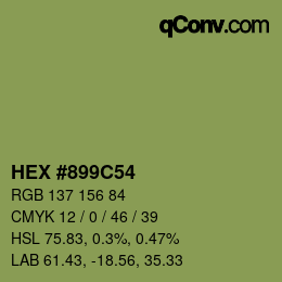 Código de color: HEX #899C54 | qconv.com