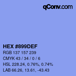 Color code: HEX #899DEF | qconv.com