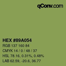 Farbcode: HEX #89A054 | qconv.com