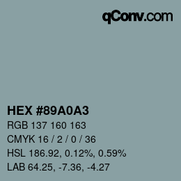 Farbcode: HEX #89A0A3 | qconv.com