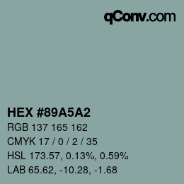 颜色代码: HEX #89A5A2 | qconv.com