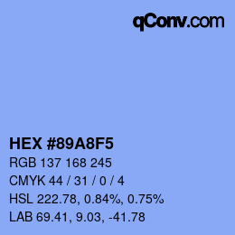 颜色代码: HEX #89A8F5 | qconv.com