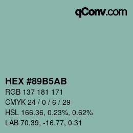 カラーコード: HEX #89B5AB | qconv.com
