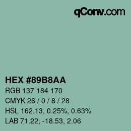 颜色代码: HEX #89B8AA | qconv.com