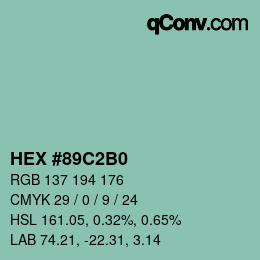 颜色代码: HEX #89C2B0 | qconv.com