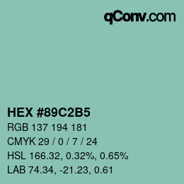 カラーコード: HEX #89C2B5 | qconv.com