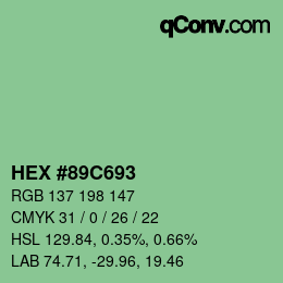 Farbcode: HEX #89C693 | qconv.com