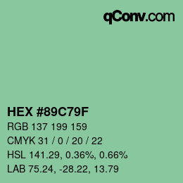 Farbcode: HEX #89C79F | qconv.com