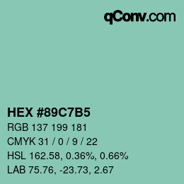 カラーコード: HEX #89C7B5 | qconv.com
