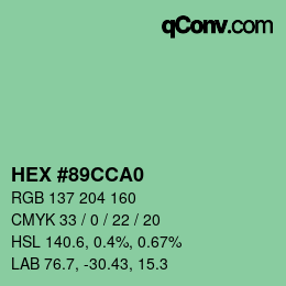 Código de color: HEX #89CCA0 | qconv.com
