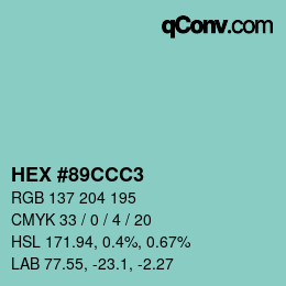 Color code: HEX #89CCC3 | qconv.com